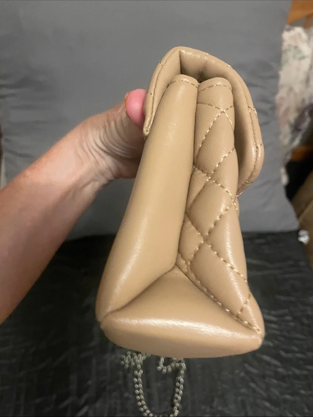 Quilted Leather Chain Shoulder Bag - Beige by Kurt Geiger